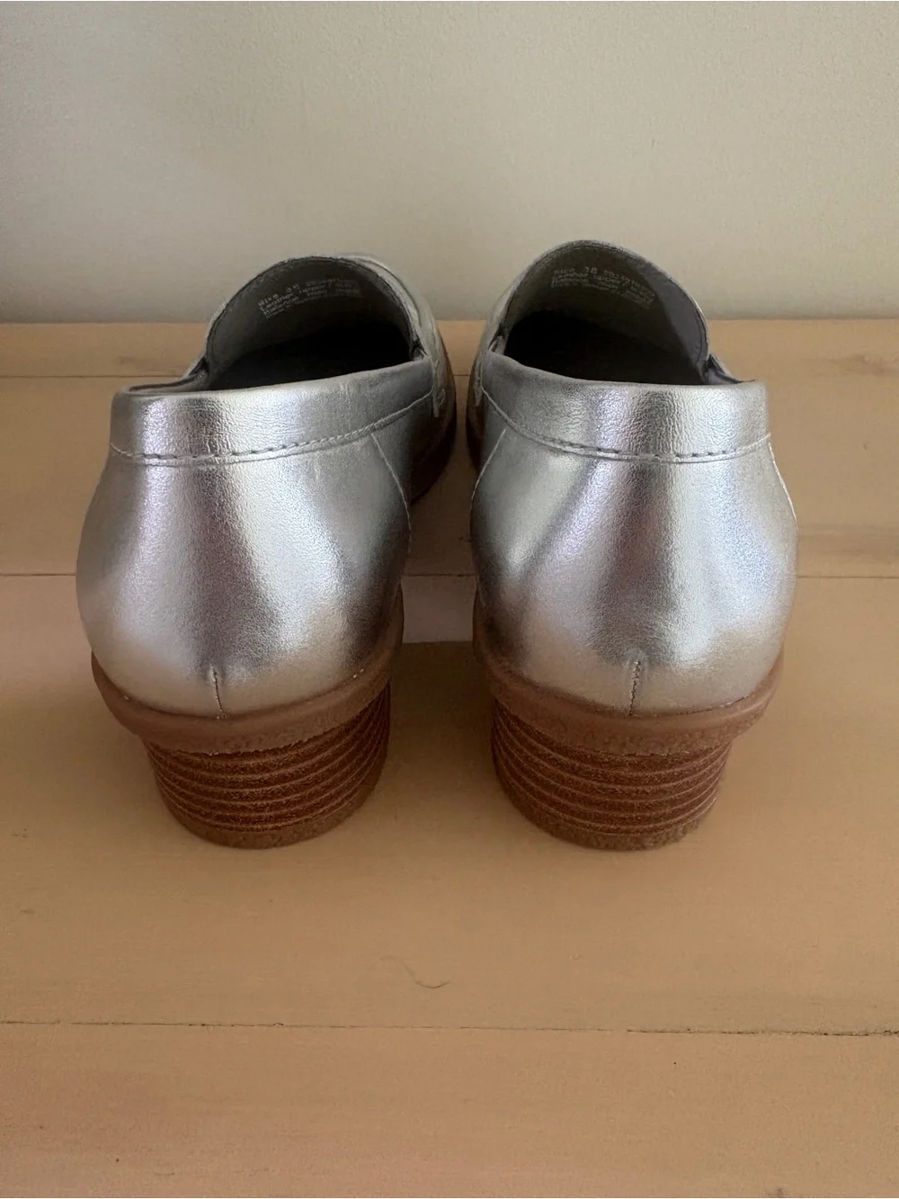 Dansko Metallic Silver Leather Penny Loafers